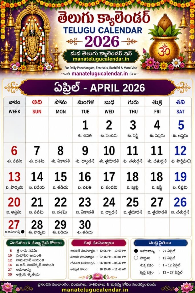 Telugu Calendar 2026 April