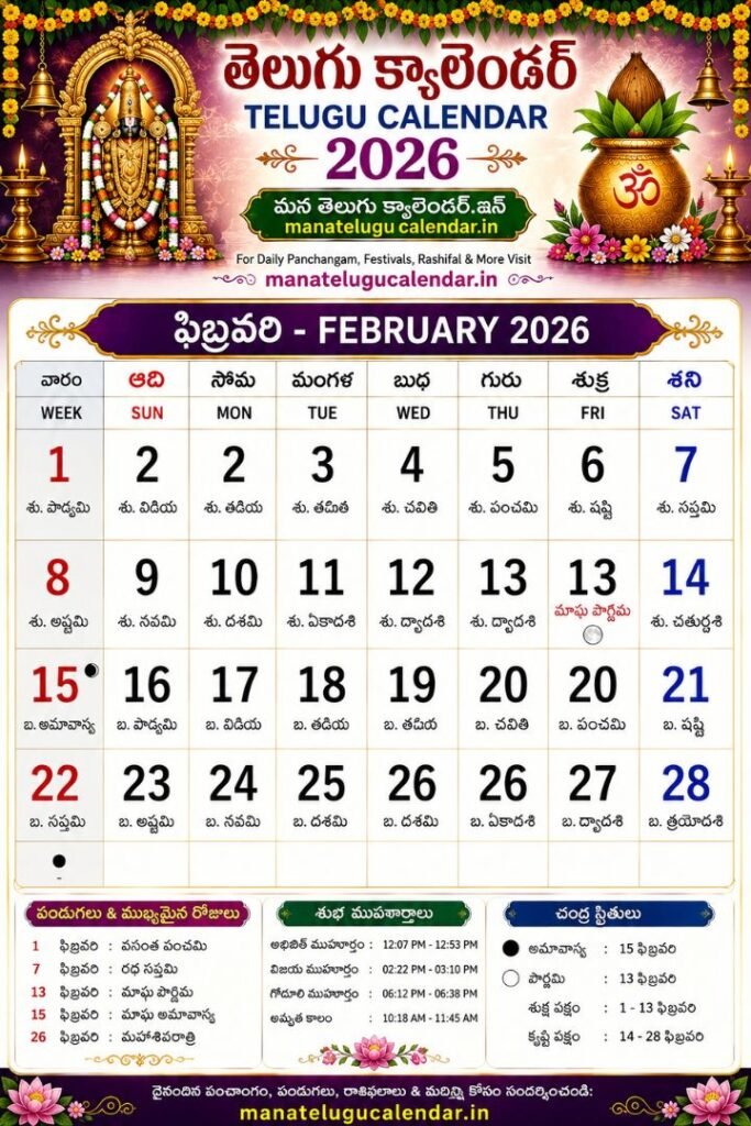 Telugu Calendar 2026 February
