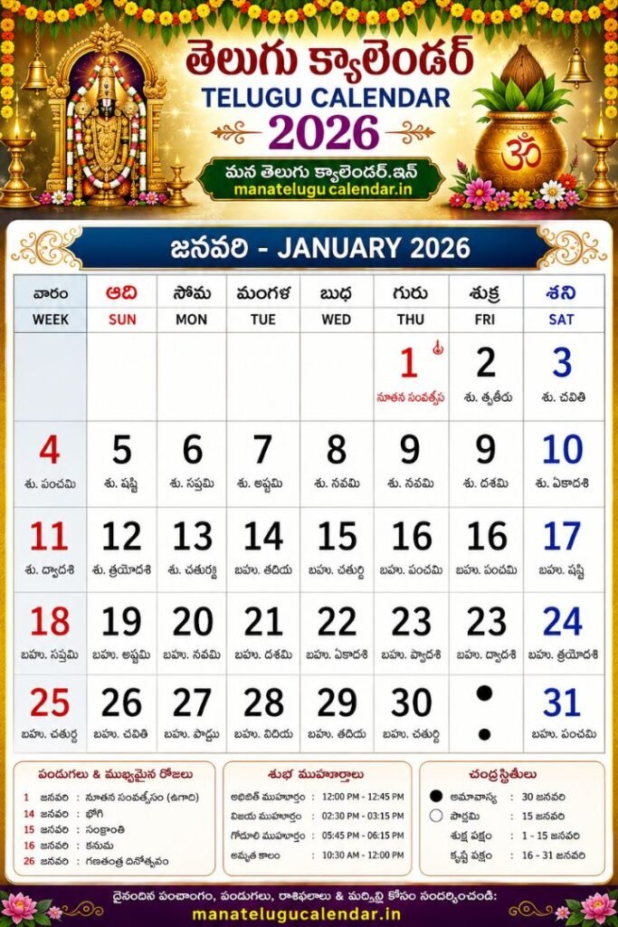Telugu Calendar 2026 January