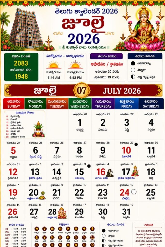 Telugu Calendar July 2026